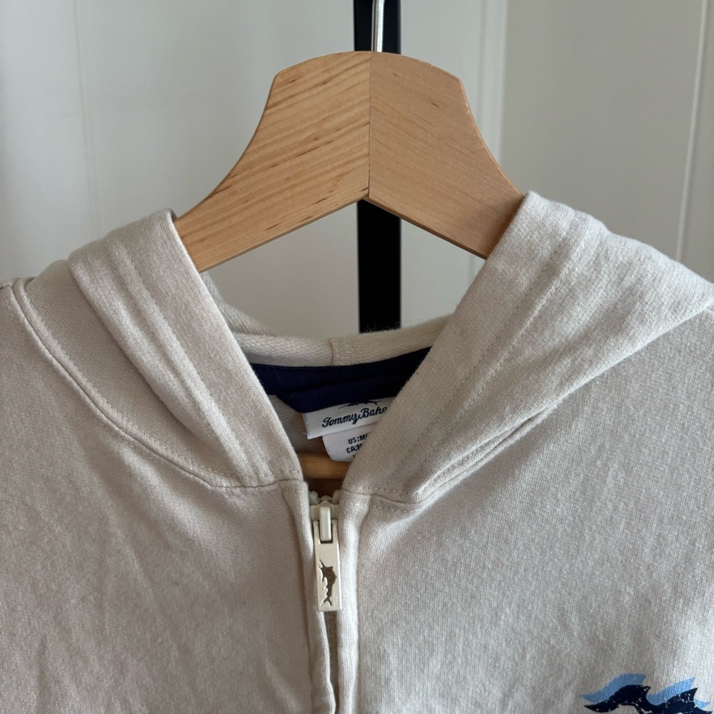 Tommy Bahama NWT Beige Graphic Hoodie Boys M 7/8 Full Zip Beach Vibes Sweatshirt